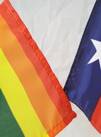 The LGBT+ flag and the Texas state flag side by side